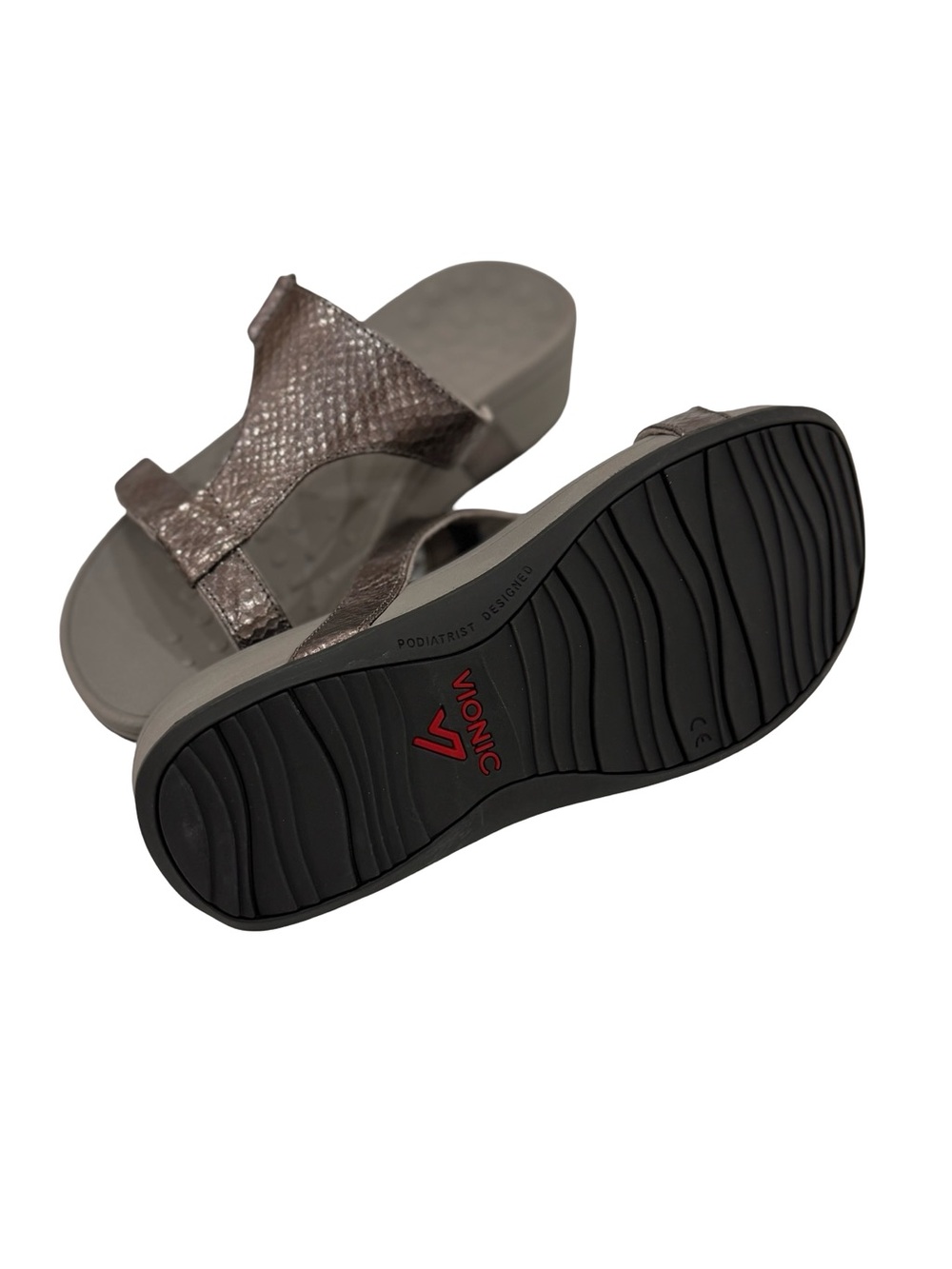 Vionic Metallic Brown Textured Slide Sandals - Picture 3 of 6